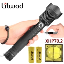Litwod Z901282 светодиодный светильник-вспышка Новое поступление CREE XHP70.2 Мощный тактический фонарь светильник 40000LM 18650& 26650 фонарь на батарейках