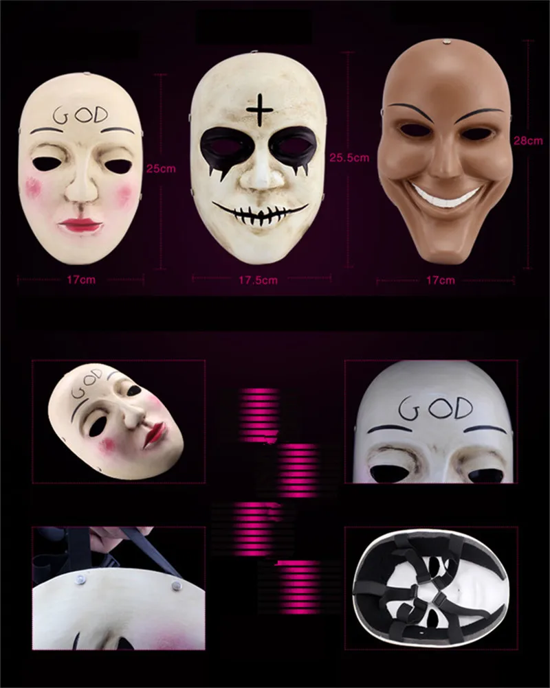Movie The Purge Resin Anonymous Masks Halloween Scary Horror Party Full Face Smile Mask Carnival Costume Free Shipping FA102 (7)