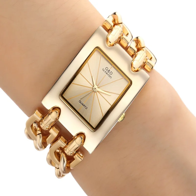 

2018 New Women Watch Luxury Wrist Watch Analog Quartz Watches Stainless Steel Fashion Rhinestone Bracelet Double Chains Gifts