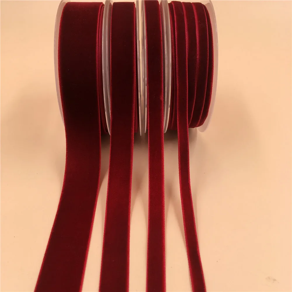 6MM,9MM,15MM,25MM V070 Dk Red Nylon Single Face Velvet Ribbonin Ribbons from Home & Garden on