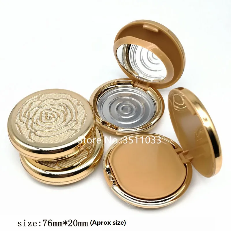 

10pcs 20pcs Empty Plastic Round Flower Gold Cosmetic Blusher Compacts with Mirror DIY Double layer Eyeshadow Powder Container