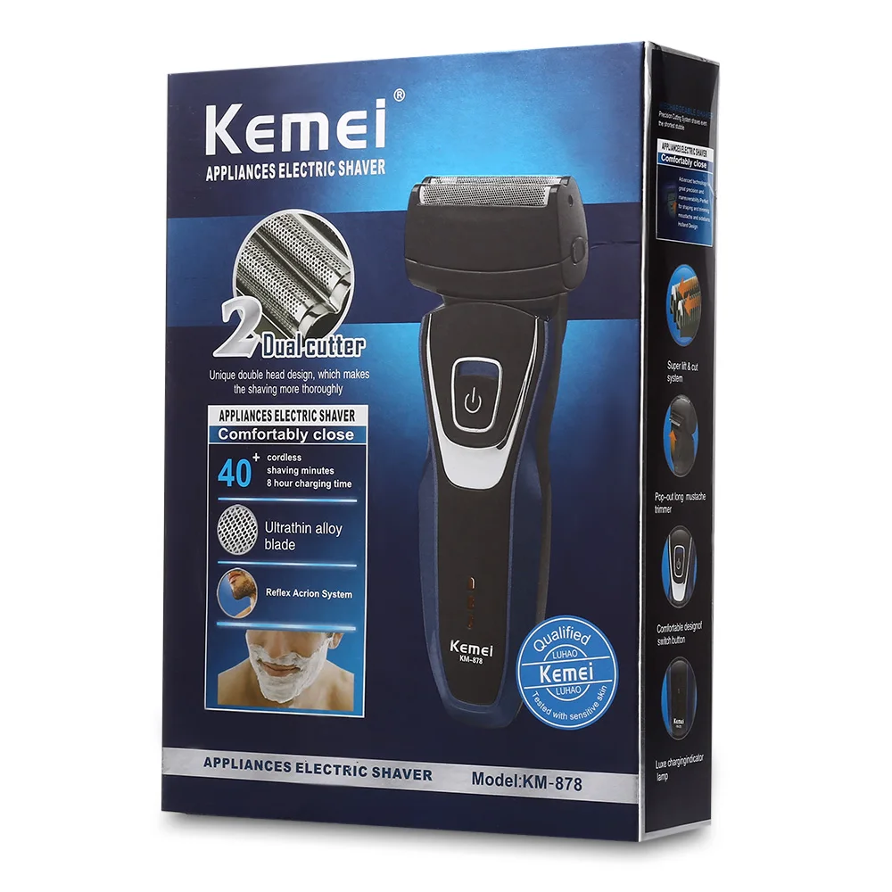 Аккумуляторная электробритва Kemei KM 878 бритва для мужчин с 2 режущыми головками