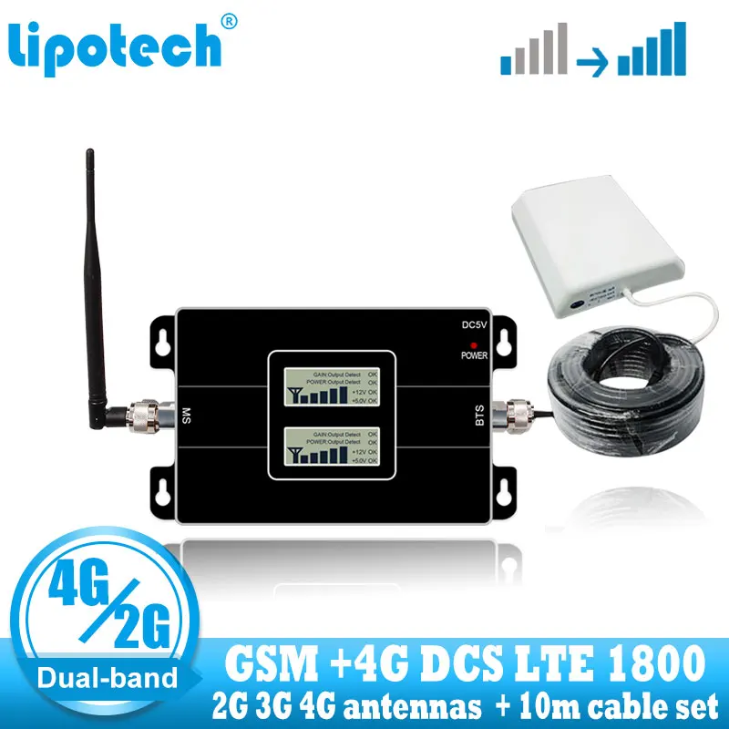 Повторитель сигнала Lintratek GSM 900 4G DCS 1800 МГц Мобильный усилитель двухдиапазонный