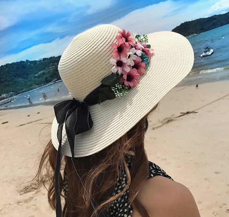 2018 Summer New Arrived South Korean Style Flower Bow-Knot Straw Hat Beach Sunscreen Casual Sun Hat ACA87 (7)