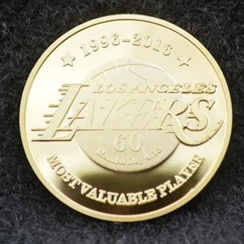 

1 pcs The Lakers 60th anniversary of Los angeles basketball team Bryant 24k gold plated 40 mm souvenir decoration coin
