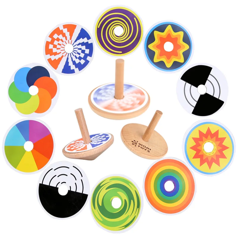 

1 pcs Kids Toy Wood Spinning Top Classic Toy Montessori Colorful 8 Drawing Card Sticker Early Educational Beech Random Size