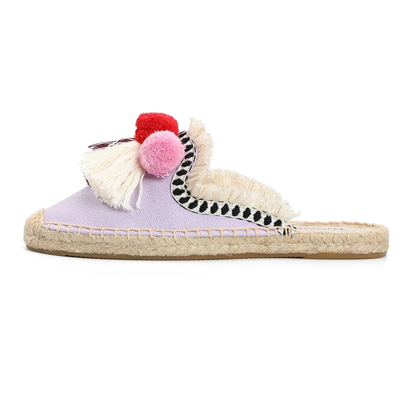 U-lite Womens Spring Summer Tassel /& Fluffy Ball Canvas Mule Shoes Espadrilles Slides