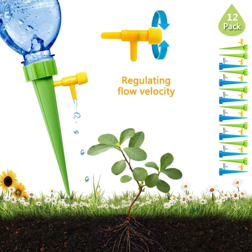 

12pc Adjustable Automatic Flower Pouring Device with Switch Valve Self Watering Spikes Device Automatic Drip Irrigation System