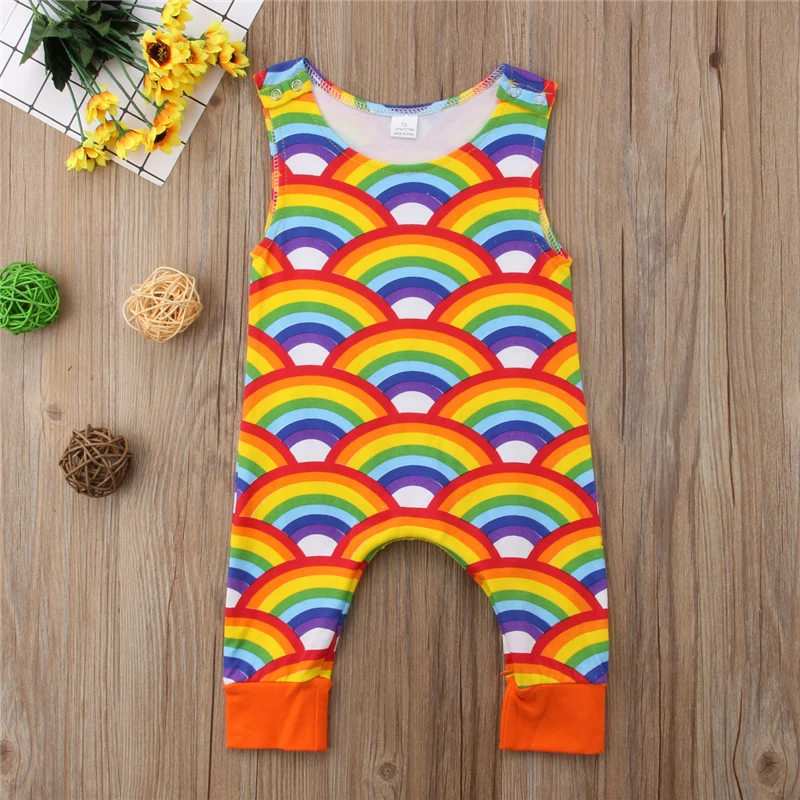الوليد الرضع طفل رضيع فتاة قوس قزح رومبير Sunsuit طفل الفتيات الاطفال أكمام سراويل قطنية بذلة الصيف عموما الملابس