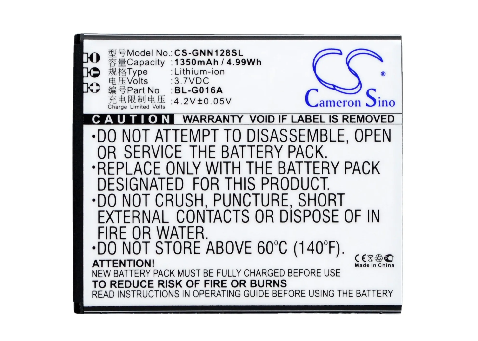 BL G016A батареи Cameron Sino 1350mAh Для GIONEE GN128 для NGM Vorwarts|cameron sino|battery forcameron sino battery |