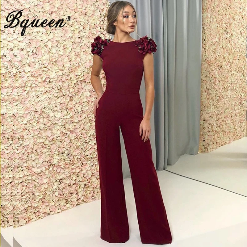 Bqueen, сексуальный, круглый вырез, без рукавов, цветочный бант, для женщин, облегающий, длинный, длина, комбинезоны,, Осенний комбинезон