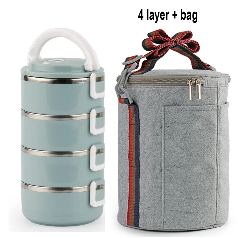4 layer(bag) blue Нержавеющая сталь сохранение тепла Ланч-бокс 1 шт. для взрослых бизнес Bento box контейнер для еды для детей портативный для пикника школы - Цвет: 4 layer(bag) blue
