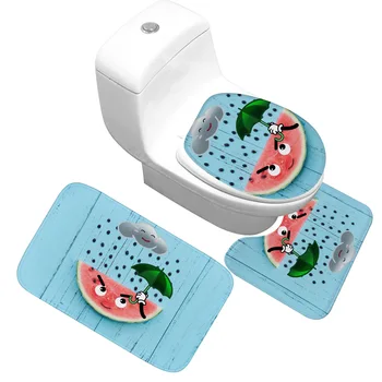 

Fruit Cartoon Pattern Bath Mat Set Toilet Cover U-shaped Foot Mat Soft and Comfortable Non-slip Absorbent Bathroom Rug