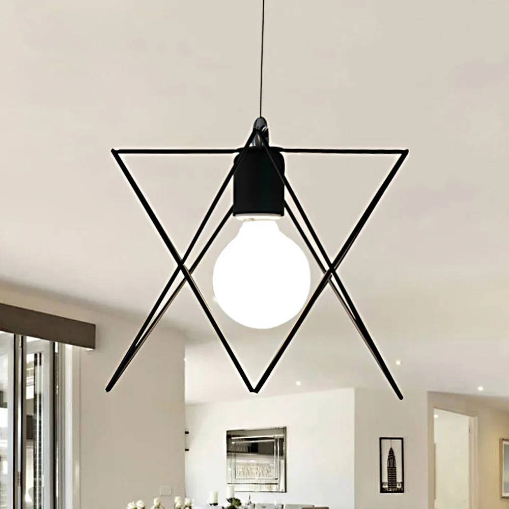 Haute maison de mode pendentif lampes moderne fer structure triangle pendentif lumière rétro e27 ampoule éclairage