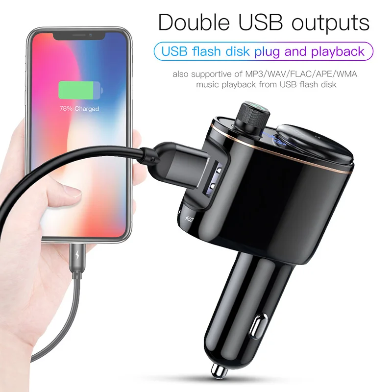 Baseus USB شاحن سيارة FM الارسال بلوتوث حر اليدين الهاتف المحمول شاحن في سيارة FM المغير المزدوج USB سيارة الهاتف شاحن