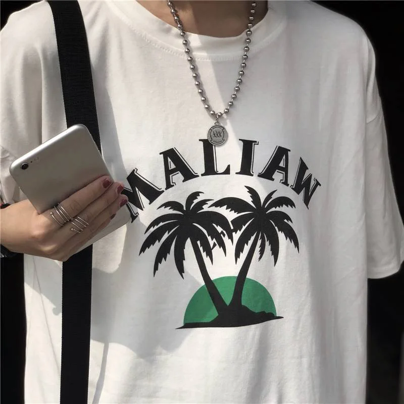 Nwe Beach Style Coconut Tree White Women T-Shirt Soft Polyester Printed Casual Outdoor Girl Tee Short Lady Female Tops Tshirts | Женская