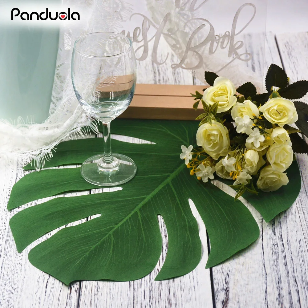 12pcs 35x29cm Artificial Leaves Tropical Palm Tree Silk Green Fake Palm