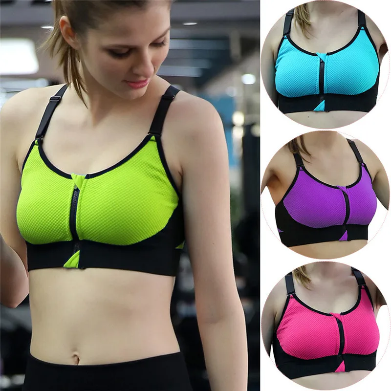 В Женскую одежду Push Up Передняя Молния Спортивные Бюстгальтеры Большой Размер