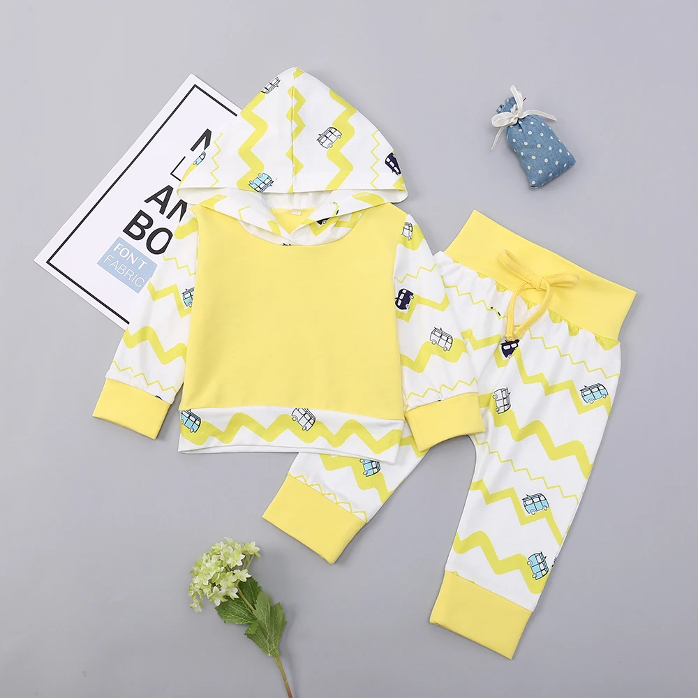 Cute Yellow Long sleeve Newborn Clothes 2019 2PCS Baby Girl Clothes Set