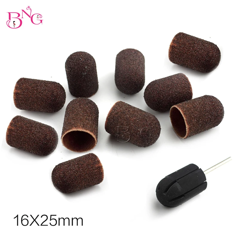 

16*25mm 10pcs Sanding Block Sleeve Cap+ 1pc Grip Sanding Bands Manicure File Tools Nail Drill Polishing Accessories