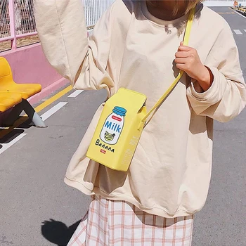

Fruit Milk Printing Female PU Laether Crossbody Shoulder Bag Girl Makeup Storage Bag Fashion Mini Phone Wallet Shoulder Bag