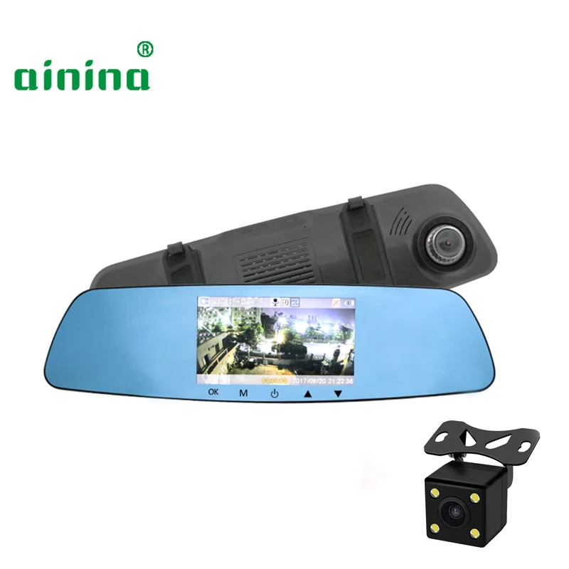 Ainina 1080P супер ночного видения двойной объектив Автомобильная камера ips 5 дюймов зеркало заднего вида ночного видения Автомобильный видеорегистратор видео регистратор