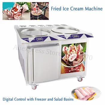 

55cm Big Pan+6 Compartments Fried Rolled Ice Cream Electric Yogurt Roll Machine with Built-in Freezer Digital Control