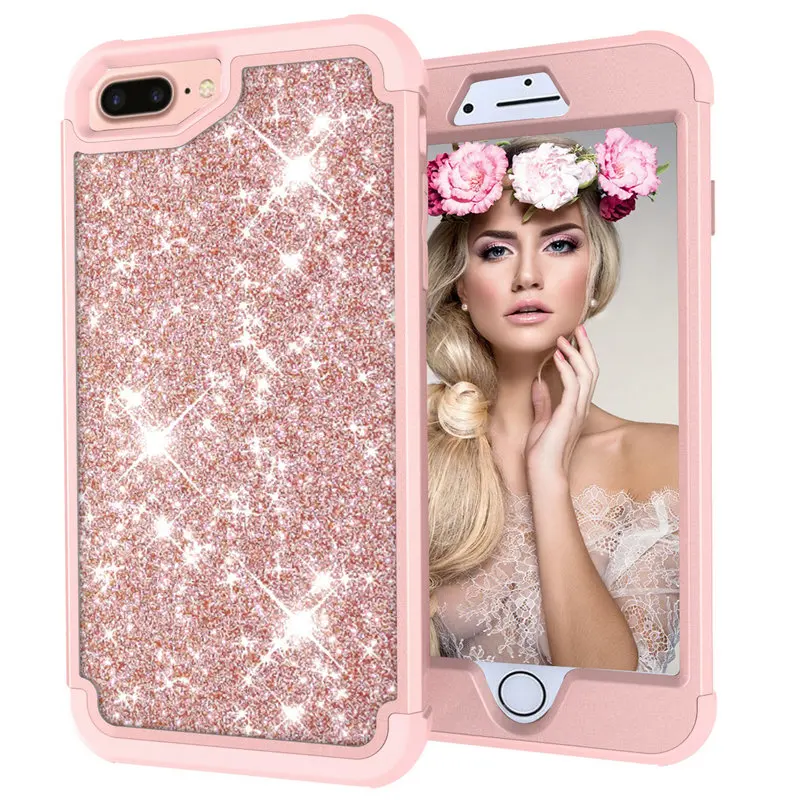 

Fashion Glitter Back case for Apple iPhone 8 Plus Phone cover 360 Protective for Coque iPhone 8Plus 7 6 6S Cases iPhone 6Plus