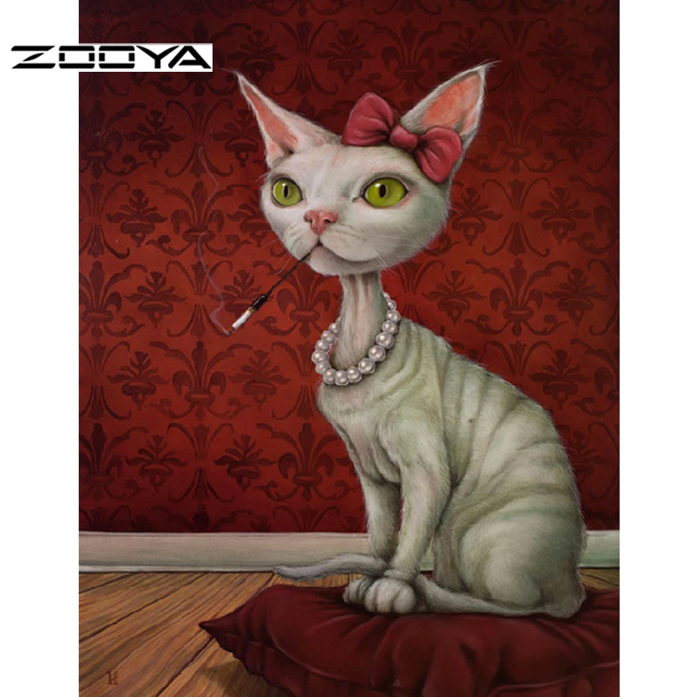 

ZOOYA 5D Diamond Painting Cross Stitch 3D Diamond Mosaic Needlework Crafts Christmas Gift Cat Cigarettes And Head Flowers RF436