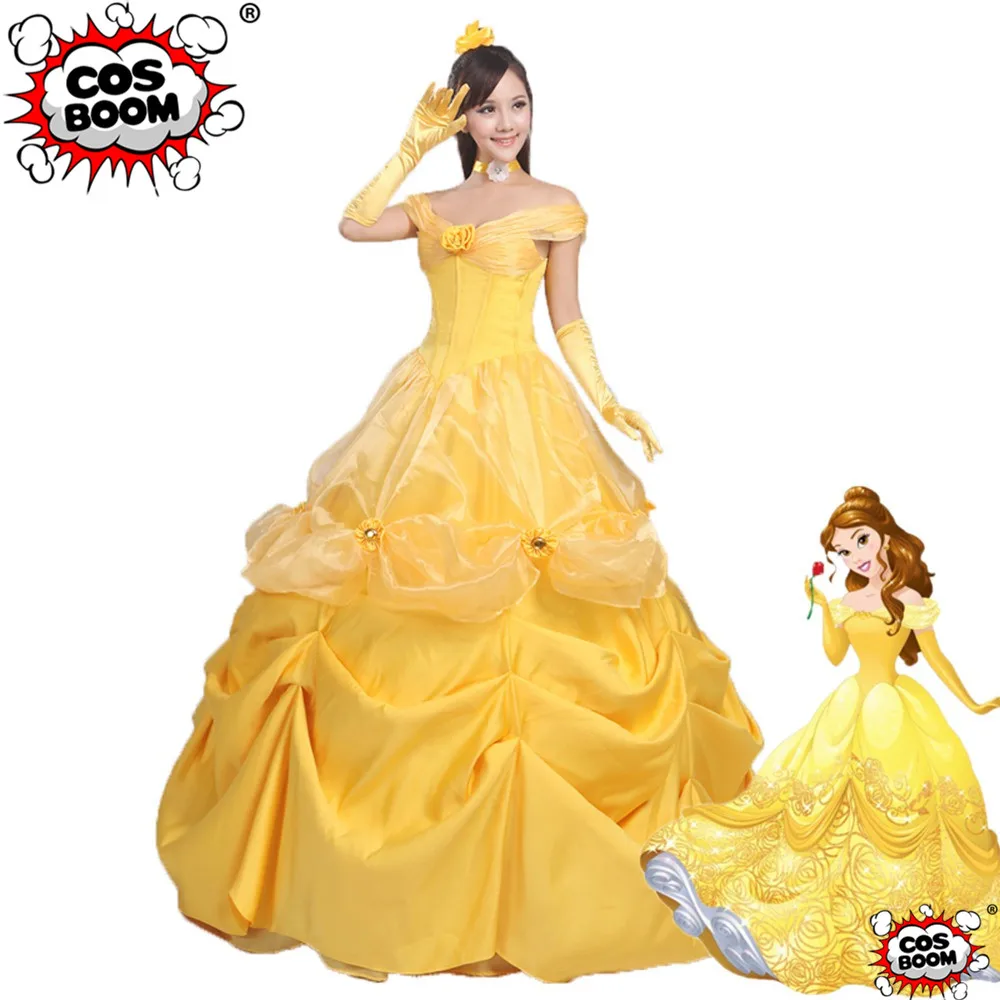 

COSBOOM Beauty and the Beast Belle Princess Costume Party Dress with Organza Overlayer Adult Belle Halloween Cosplay Costume