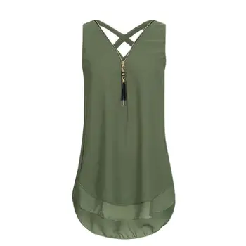 

JAYCOSIN 2018 New Women Loose Sleeveless Tank Top Cross Back Hem Layed Zipper V-Neck T Shirts Tops Dropshipping 20p