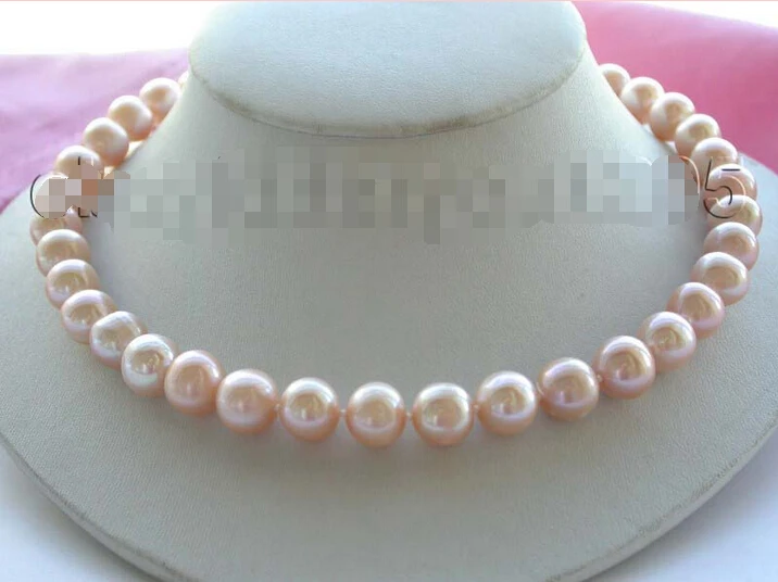 

17.5" Genuine Natural 12mm Pink Round Pearl Necklace 18KGP #f1588!