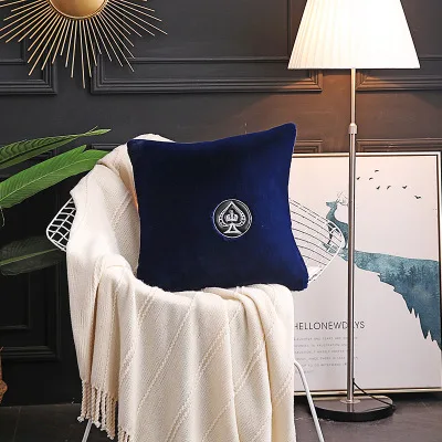 50cm deep green/wine/grey/black/deep blue plush cushion cover embroidered lumbar pillow case soft fluffy pillow cover sofa decor - Цвет: Темно-синий