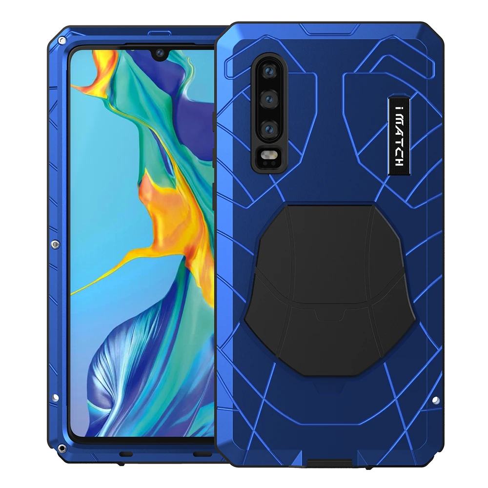 

For Huawei P30 P30 Pro Phone Case Hard Aluminum Metal Tempered Glass Screen Protector Cover for Mate10 20 Heavy Duty Protection