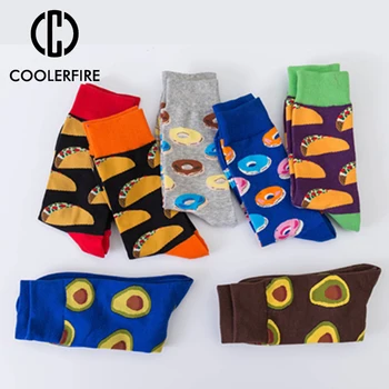 

Fashion Colorful Men's Socks Combed Cotton Abstract Creative Food Pattern Cake Donuts Avocado Happy Socks WD043