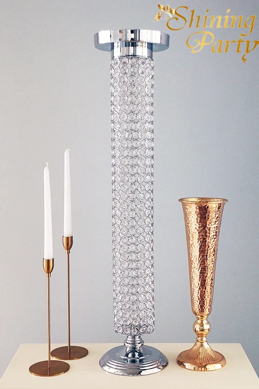 

Shining Party 8Pcs/lot, H80cm(31") Real Crystal Cylindar Towers, Silver Centerpieces, Candle Holder, Wedding Party Decoration