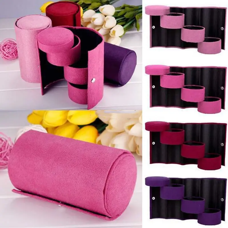 New Hot Sale Chic Velvet 3 Layer Travel Jewellery Roll