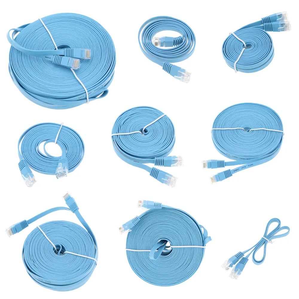 

High Quality 10m 15m 20m 25m 30m /1.64ft Blue High Speed Cat6 Ethernet Flat Cable RJ45 Computer LAN Internet Network Cord