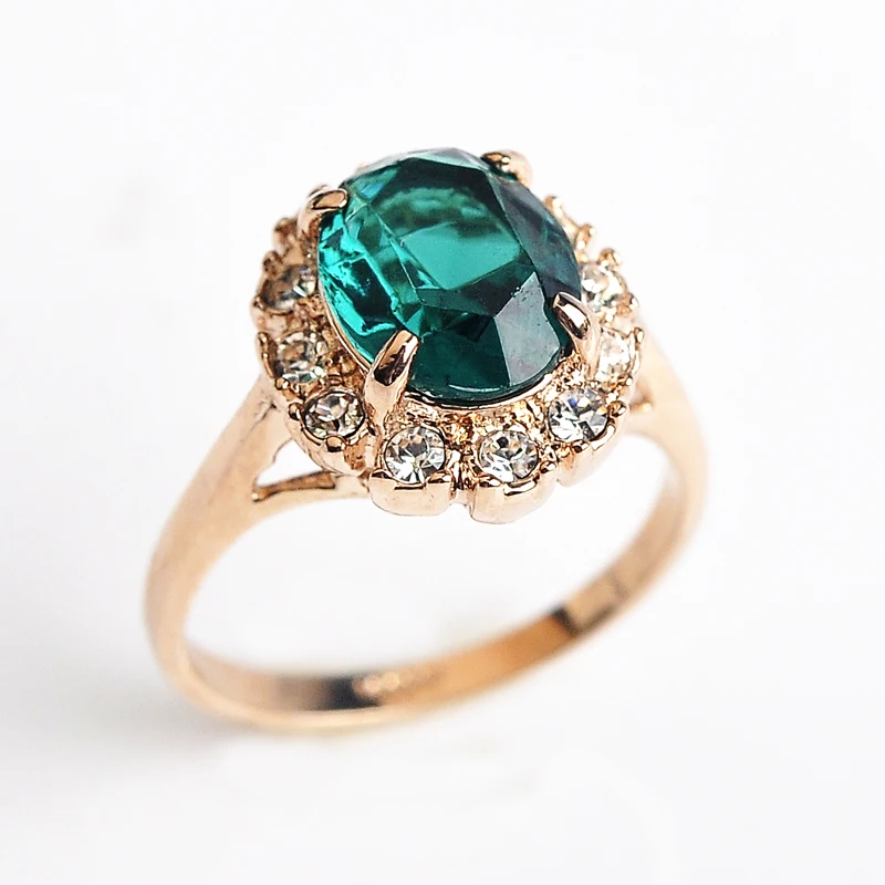 USTAR создан изумруд обручальные кольца для женские украшения из циркона зеленый полудрагоценный камень розовое золото цвет кольца женский Анель подарок - Цвет основного камня: Green