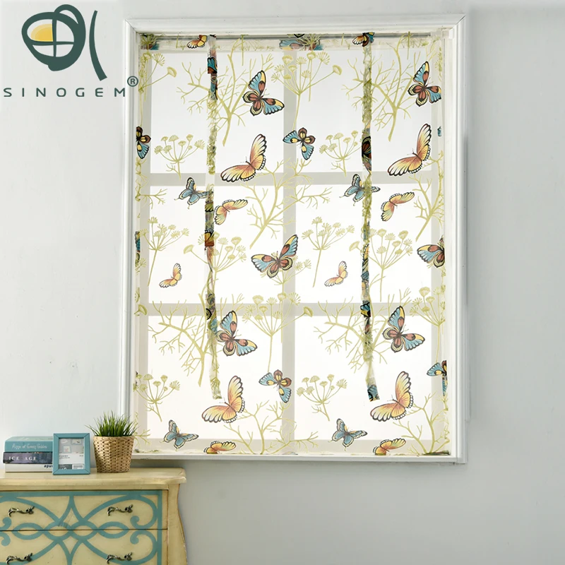 

Sinogem Kitchen short sheer curtains burnout roman blinds butterfly sheer panel tulle window treatment door curtains home decor