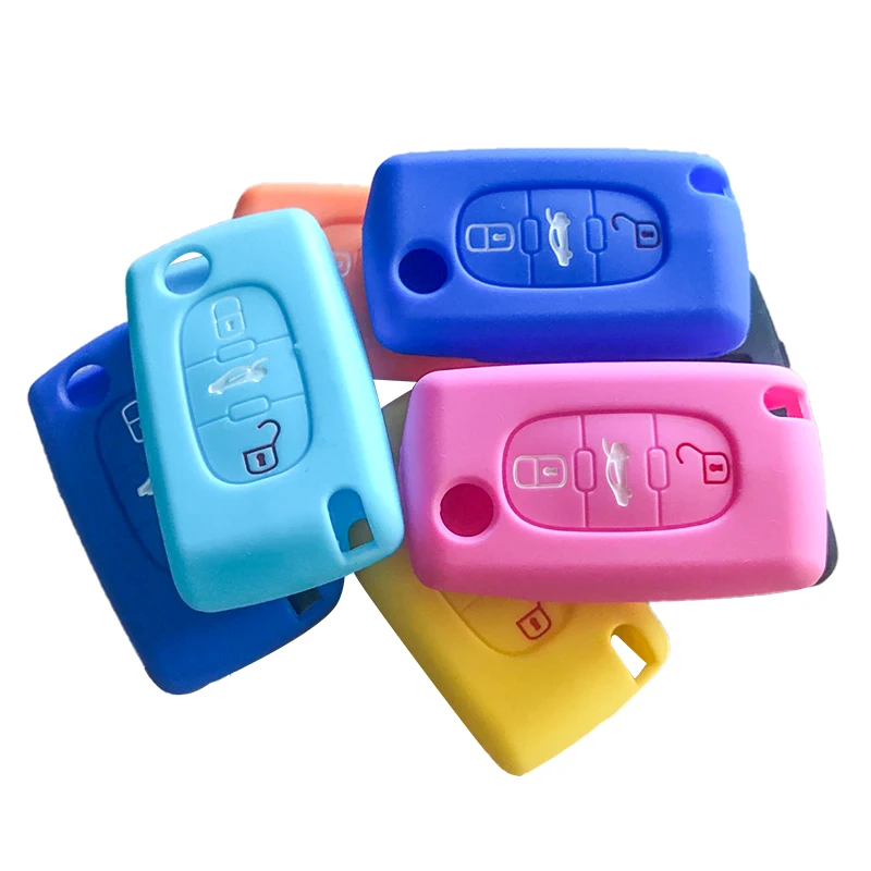 

3 Buttons Remote Silicone Key Case Cover For Peugeot 207 407 407SW For Citroen C4 C5 C6 C8 Car Flip Key Fob Shell Blank Folding
