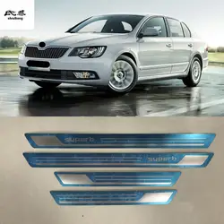 Бесплатная доставка из нержавеющей стали 4 шт./лот для 2009-2016 Skoda Superb автомобилей Накладка порога педаль автомобильные аксессуары