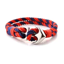 Модный браслет с якорем из нержавеющей стали Мужской морской спасательный трос цепь-Паракорд Браслет Мужской обертывание металлические спортивные крючки