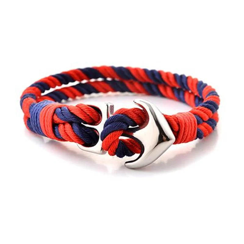

2019 New Fashion Stainless Steel Anchor Bracelets Men Nautical Survival Rope Chain Paracord Bracelet Male Wrap Metal Sport Hooks