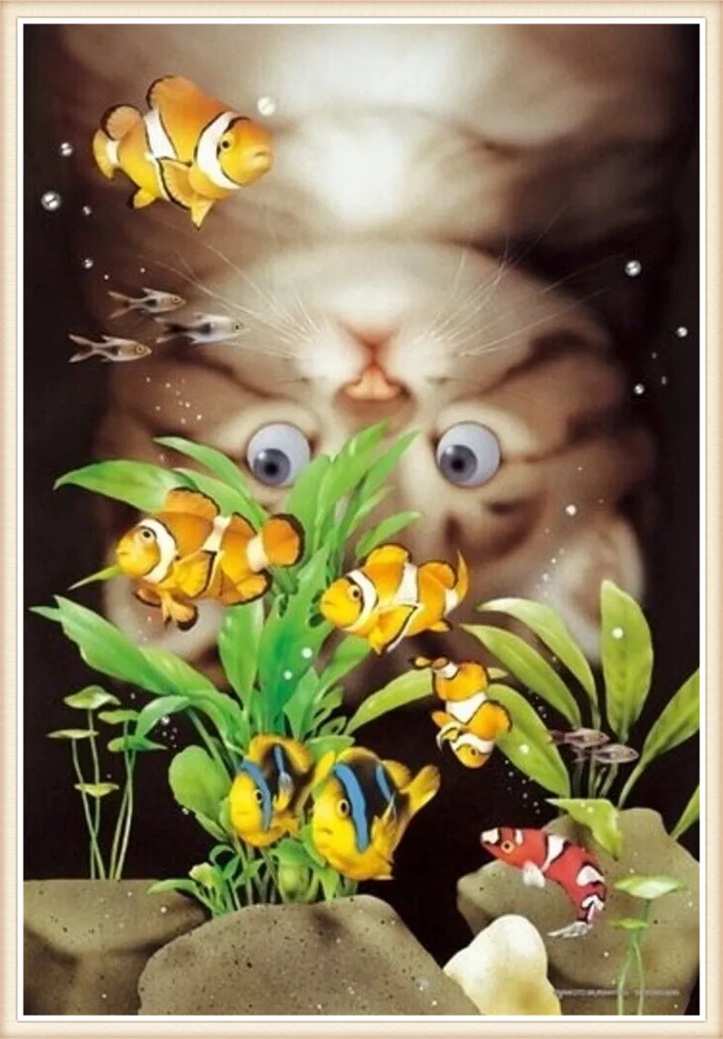 

Square full diamond embroidery cat catch fish needlework cross stitch set square diamond painting animal wall picture painting