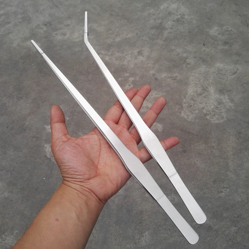 

2 pcs stainless steel tweezers 1 straight + 1 bent for fish tank aquarium length 38cm