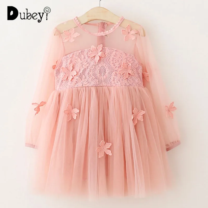 

Long Sleeve Princess Dress Toddler Girl Dresses Elegant Pink Tulle Lace Flower Dress for Girls Birthday Party