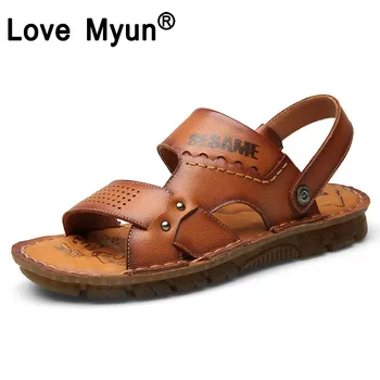 

Summer Sandals Men Leather Classic Roman Sandals 2019 Slipper Outdoor Sneaker Beach Rubber Flip Flops Men Water Trekking 15