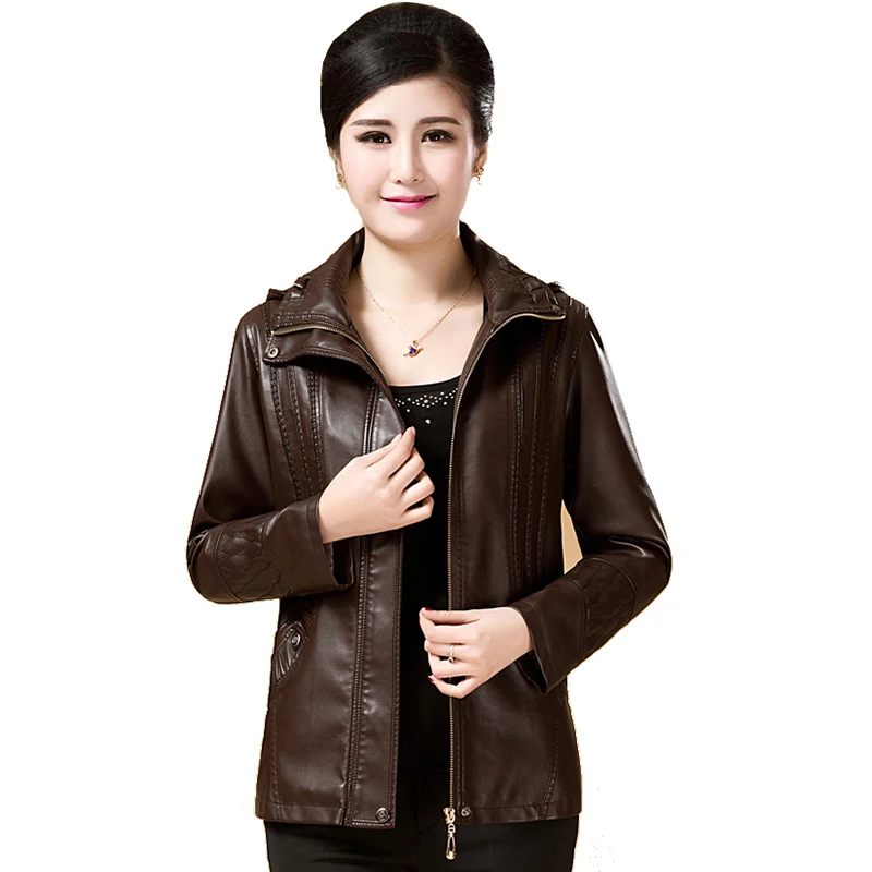 

Plus Size 2XL 3XL 4XL 5XL 6XL Leather Jackets Women Leather Coats 2017 autumn Winter Casual Fashion hooded Jackets Coats QH0684