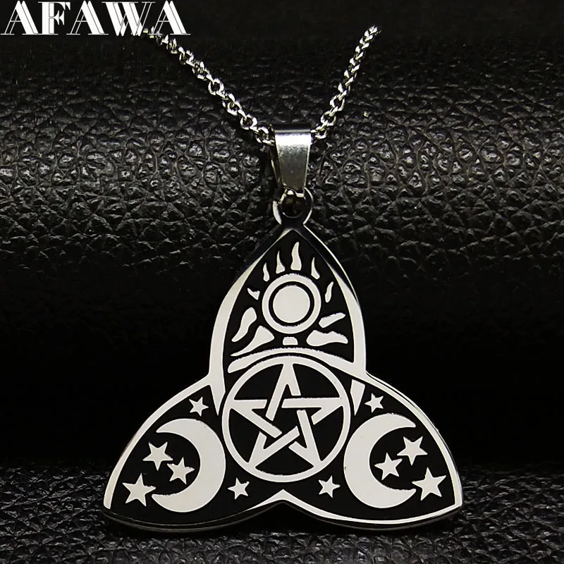 

2019 Fashion Wicca Sun Star Moon Stainless Steel Necklaces for Women Silver Color Chain Necklace Jewellery collier femme N186713